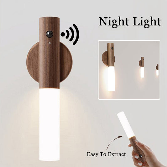 Modern Magnetic Wood Wireless Night Light with Motion Sensor & USB - Sal Basket