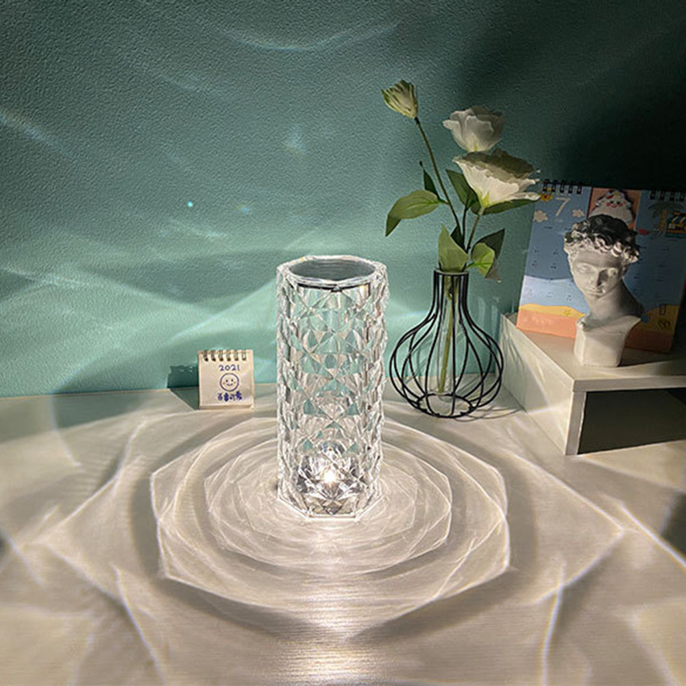 Touch Dimming Nordic Crystal Lamp with Rose Projector & USB Power